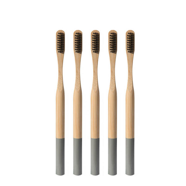 Brosse à dents bambou manche coloré 5 pièces gris