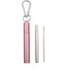 Paille inox rétractable gris + étui rose