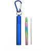 Paille inox rétractable rainbow + étui bleu