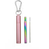 Paille inox rétractable rainbow + étui rose