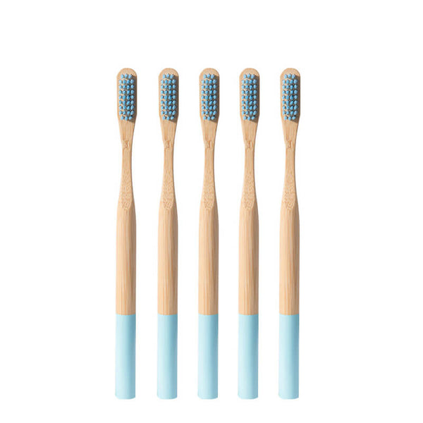 Brosse à dents bambou manche coloré 5 pièces bleu ciel