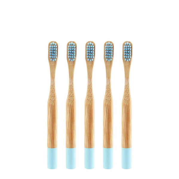 Brosse à dents bambou manche coloré enfant 5 pièces bleu ciel