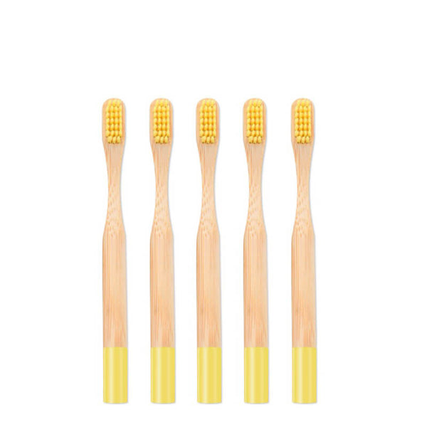 Brosse à dents bambou manche coloré enfant 5 pièces jaune