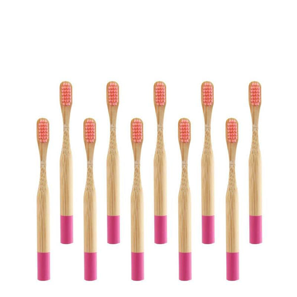 Brosse à dents bambou manche coloré enfant rose
