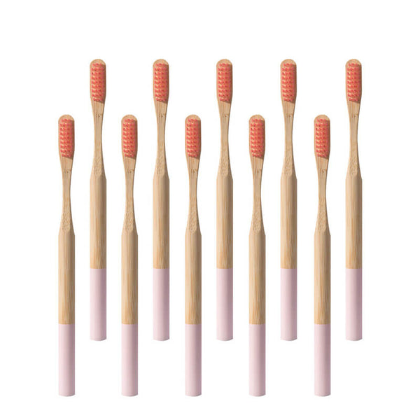 Brosse à dents bambou manche coloré rose pâle