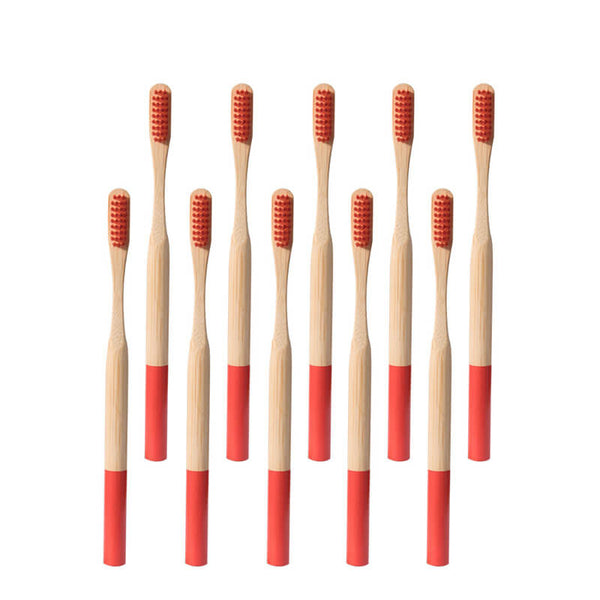 Brosse à dents bambou manche coloré rouge