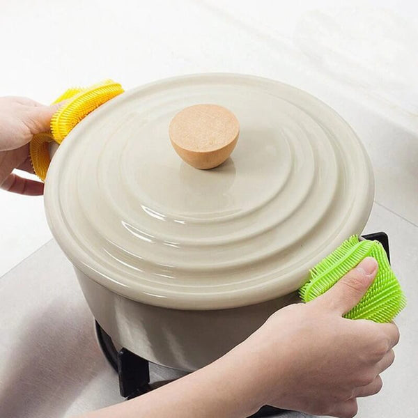 3pcs Silicone Vaisselle Lavage Brosse Pot Pan Éponge Éponge Silicone Tampon  à récurer Fruit Pot Pan Wash B