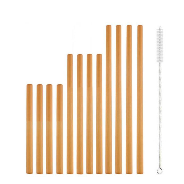 Lot De 12 Pailles En Bambou 100% Naturel Avec Brosse - Écologiques Et Réutilisables Pandoo