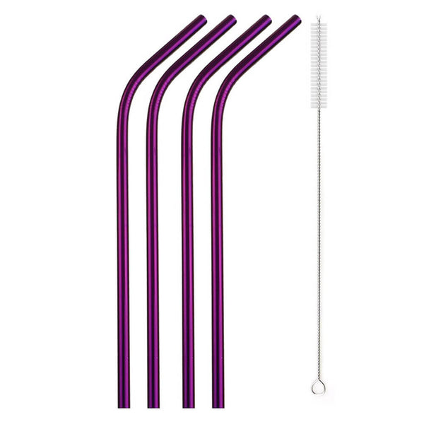 Paille inox couleur violet courbé