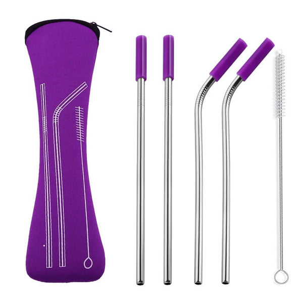 Paille inox embout silicone violet