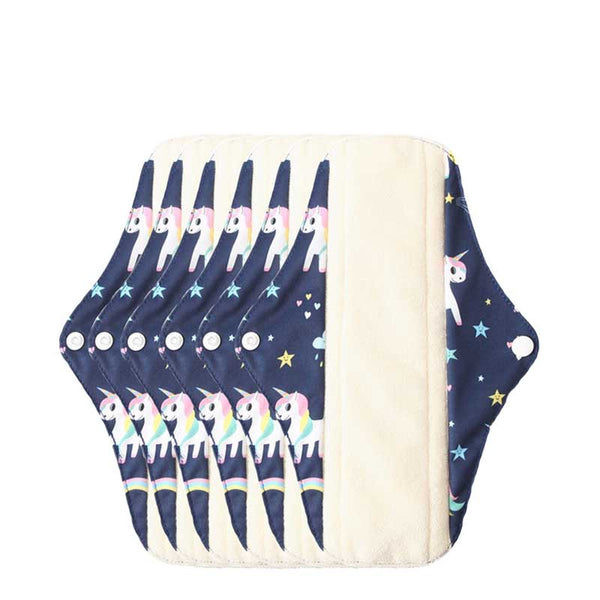 6 serviettes hygiéniques lavables flux léger motif licorne